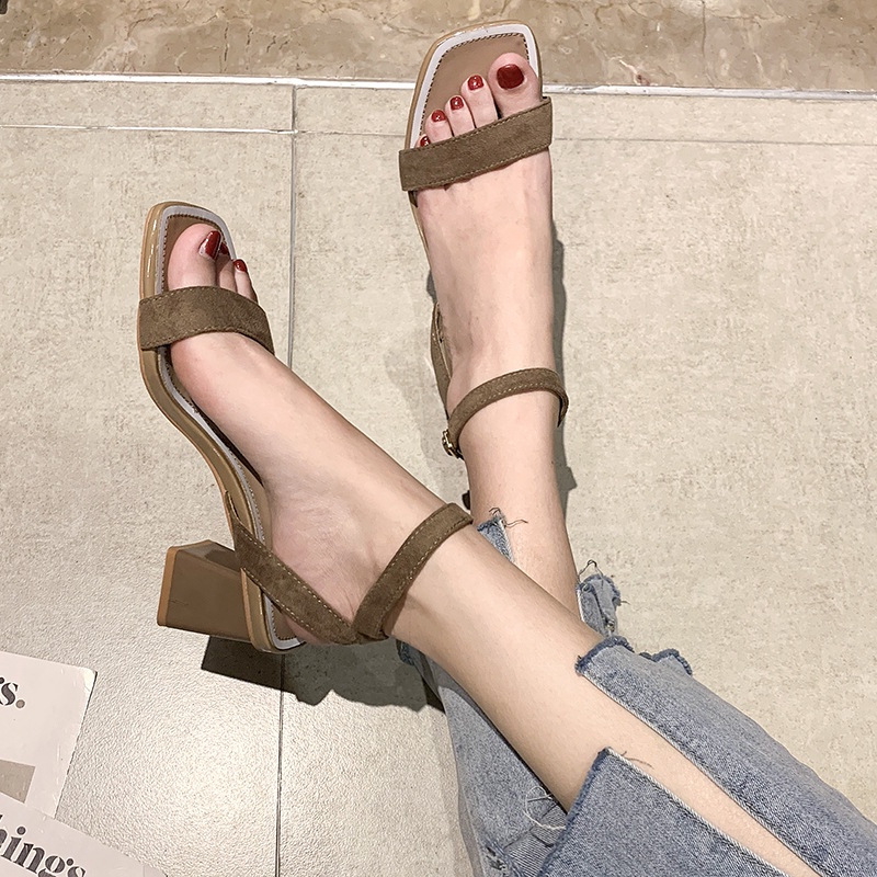 Sandal Cao Gót Hở Ngón Mũi Vuông Cài Khóa Phong Cách Mới Thời Trang Mùa Hè Dành Cho Nữ 2022