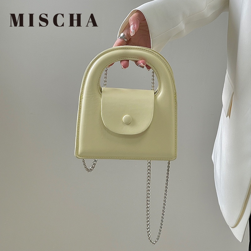 Mischa Túi Xách Da PU Tròn Màu Trơn Dễ Phối Đồ Hợp Thời Trang