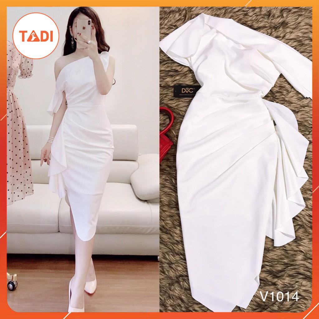 ⚡FLASH SALE⚡ Váy trắng cao cấp thiết kế lệch vai sang trọng V1014