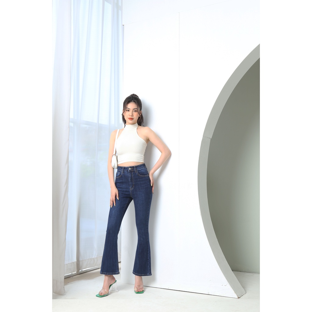 Quần Jean Nữ Ống Loe Cạp Cao Co Giãn Trơn Gấu Thường CT JEANS