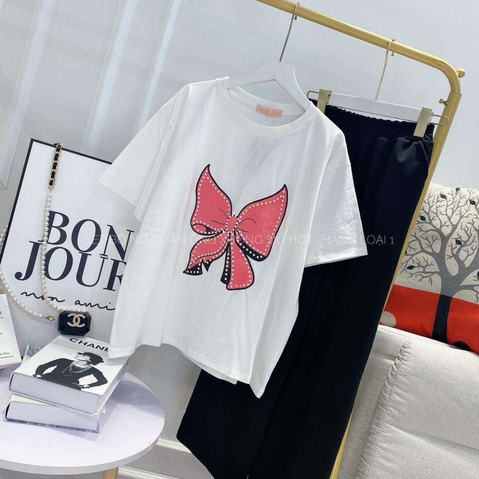 BỘ COTTON TRẮNG HÌNH NƠ QUẦN SUÔNG CHO NỮ