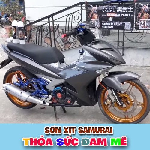 K414 _ Chai sơn xịt sơn xe máy Samurai K414 màu xám đen kim loại Kawasaki