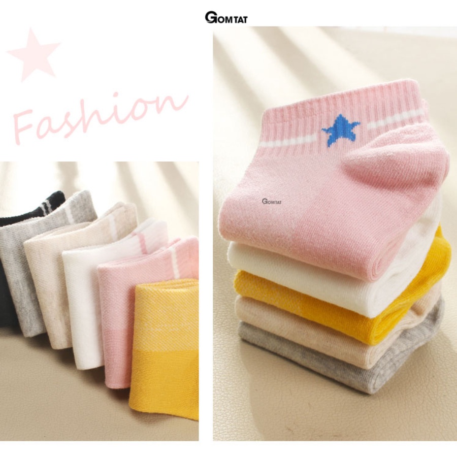 Set 5 Đôi Tất Nữ Cổ Ngắn GOMTAT Họa Tiết Ngôi Sao, Vớ Nữ Cổ Thấp Thời Trang Hàn Quốc Siêu Dễ Thương - CB015-2
