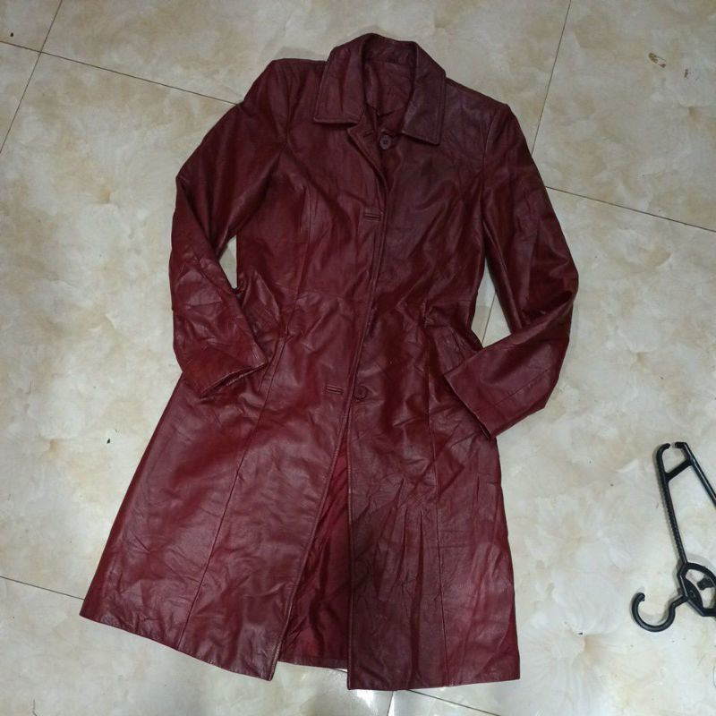 Áo da măng tô nữ