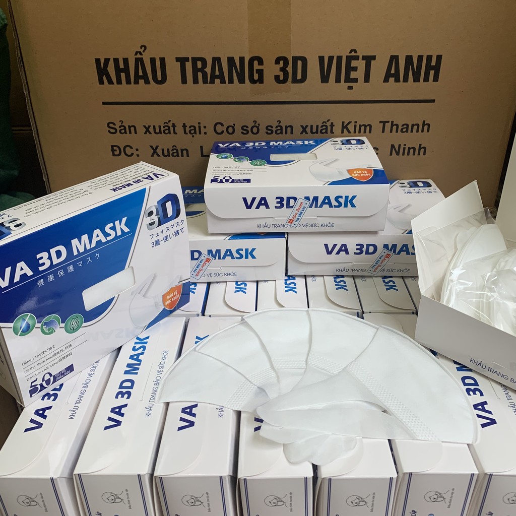 Khẩu trang 3D Mask Việt Anh chống bụi dễ dàng đóng hộp 50 cái