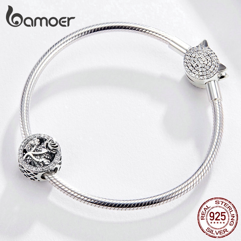 Mặt Vòng Tay Bamoer Xi Bạc Thiết Kế Họa Tiết Hoa Hồng Thời Trang Trang Trí Cho Nữ