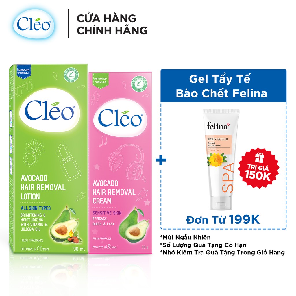 Bộ đôi Kem tẩy lông Cléo da nhạy cảm 50g và Lotion Tẩy Lông Cléo 90ml