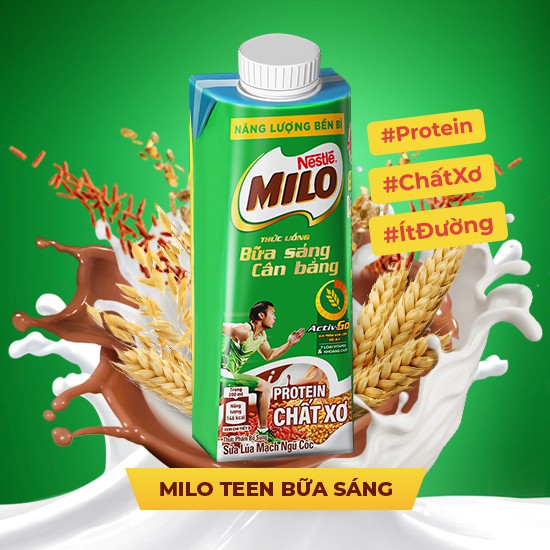 [Tặng Túi thể thao đa năng] Sữa Lúa Mạch Nestlé® MILO® Teen Bữa Sáng Túi 6 hộp 6x200ml