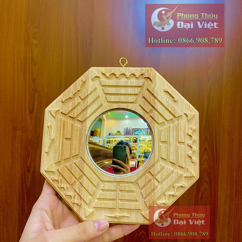 Gương Tiên Thiên Bát Quái Cầu Lồi- Gương Gỗ Đào Tự Nhiên