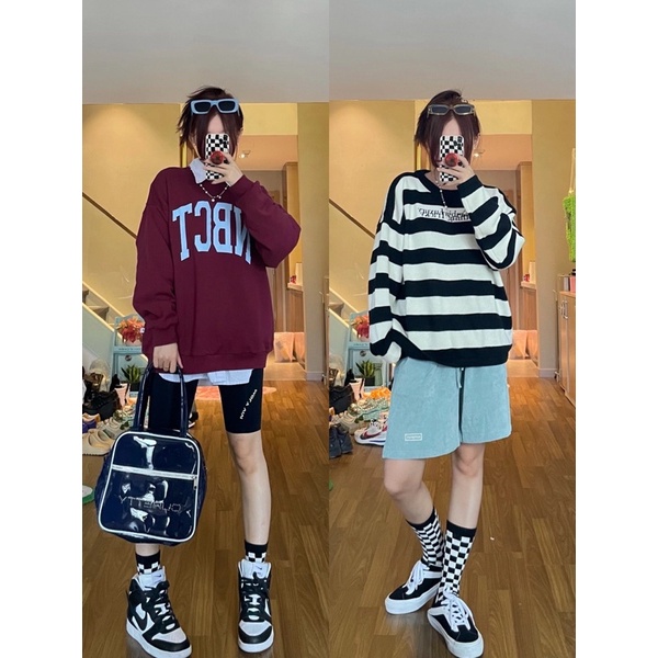 Tất nữ cổ lỡ hoạ tiết caro hot trend TAT06