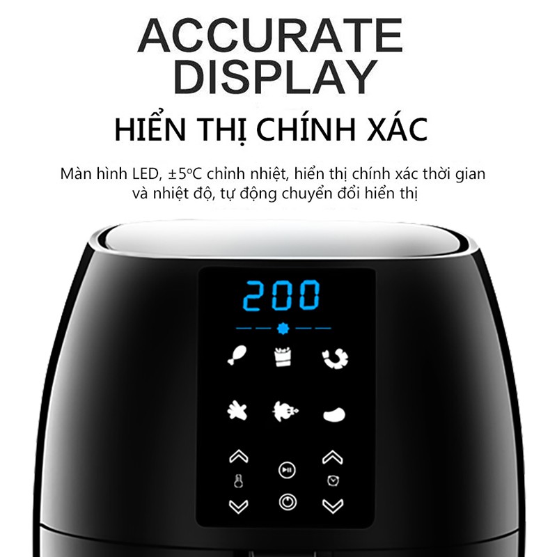 【Bảo hành 12 tháng】nồi chiên không dầu 5.5 Lít, Màn hình điều khiển cảm ứng,Lớp chống dính cấp thực phẩm , Air Frye