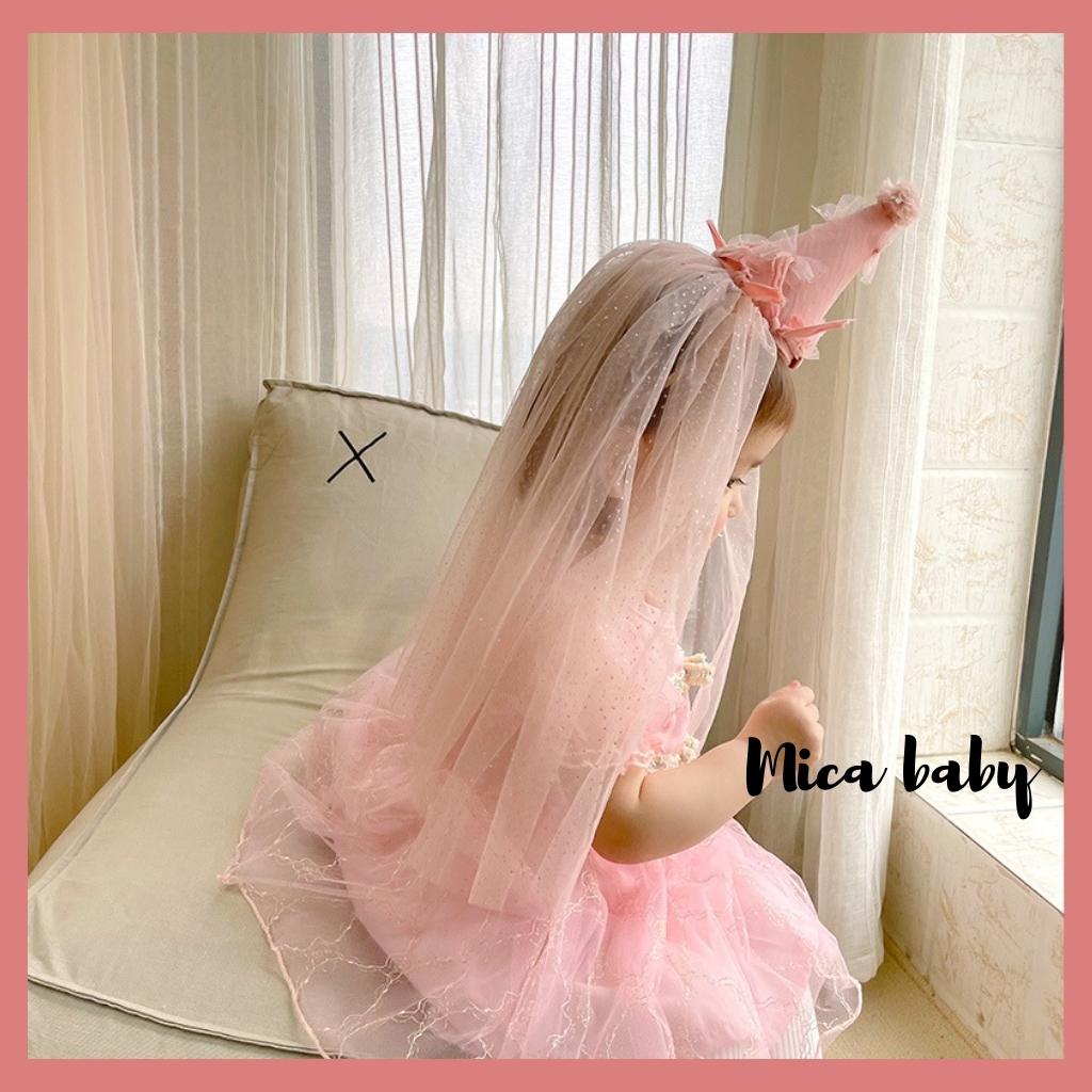 Bờm cô dâu cho bé gái, bờm mũ chóp đính voan lấp lánh đáng yêu cho bé Mica Baby BD49