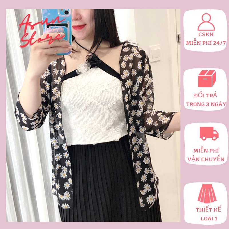 Áo Cardigan khoác mỏng voan hoa tay lỡ👘 Clip + Ảnh thật 👘 áo khoác dáng kimono chất tơ mịn