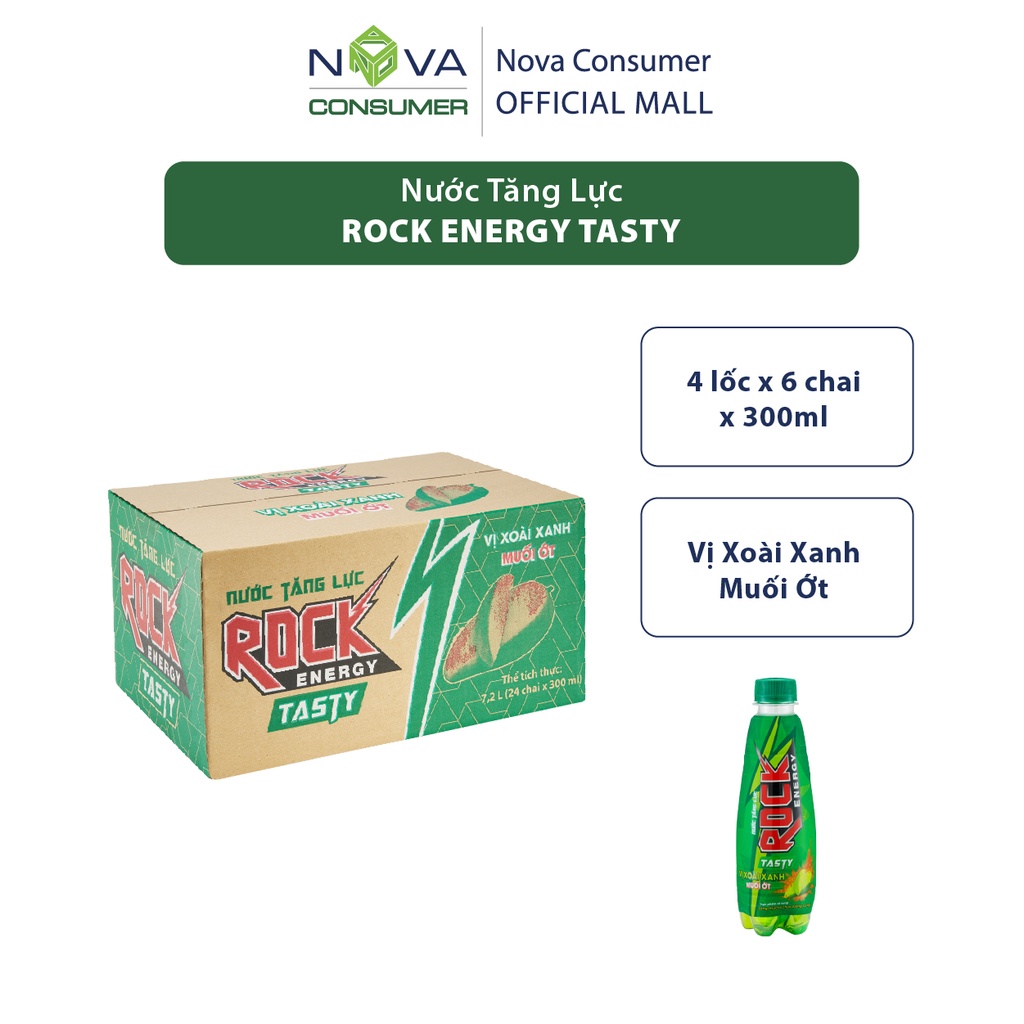 [Thùng 24 chai] Nước tăng lực Rock Energy Tasty vị xoài xanh muối ớt (300ml x 24 chai)