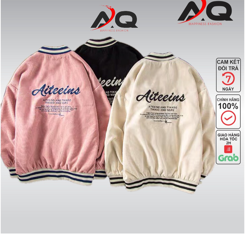 Áo Khoác varsity nhung tăm áo bomber Kaki Nam Nữ Vàng Cao Cấp Bao Nhiều Màu KK028 - QSTORE