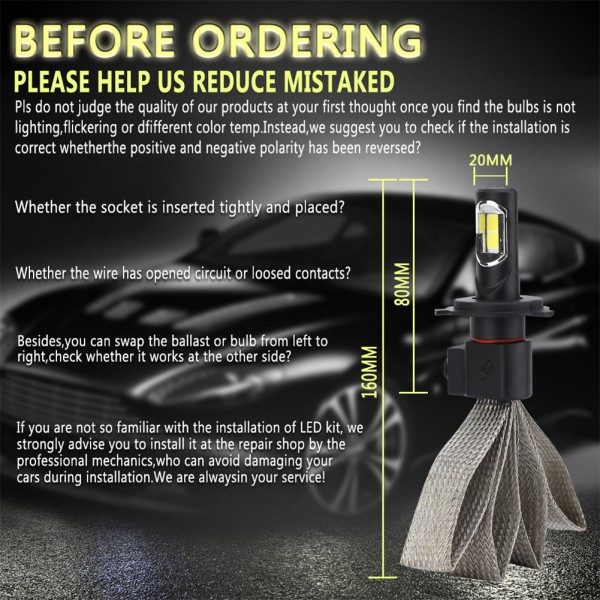 Set 2 Đèn Pha H4 S7 Bóng Led Chuyên Dụng Cho Xe Hơi