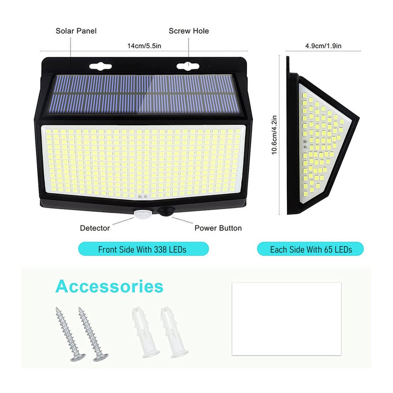 Đèn Led 3 Chế Độ 468 Bóng Cảm Biến Chuyển Động Dùng Năng Lượng Mặt Trời Chống Thấm Nước Trang Trí Ngoài Trời