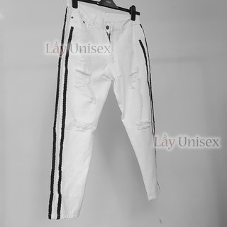 Baggy Jean trắng 2 line rách