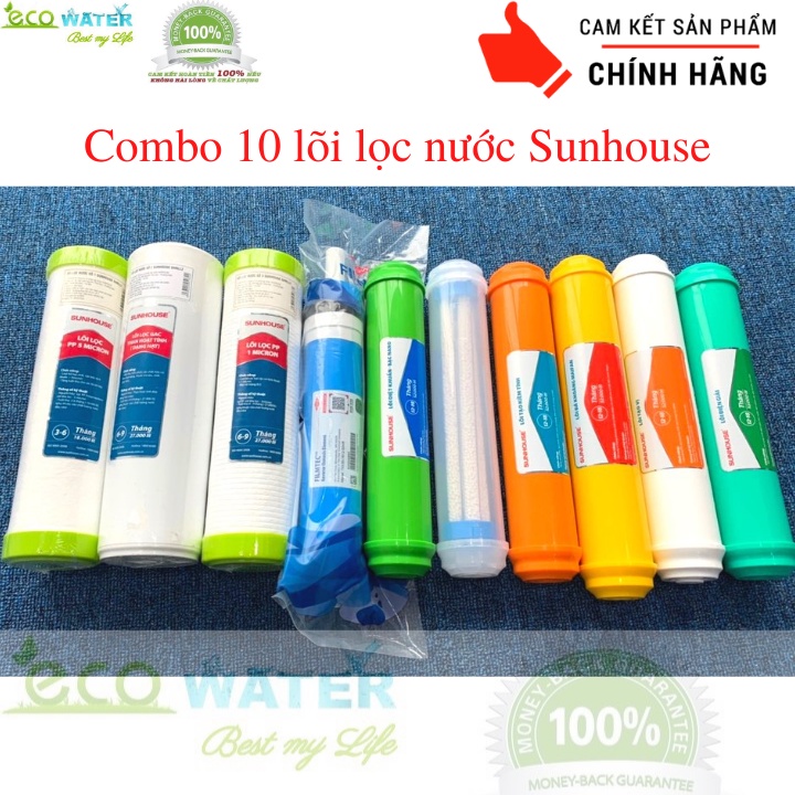 Bộ 10 lõi lọc nước sunhouse 1 2 3 4 5 6 7 8 9 10 chính hãng Sunhouse - Tặng kèm cút T, cút góc và dây phi 6 máy lọc nước