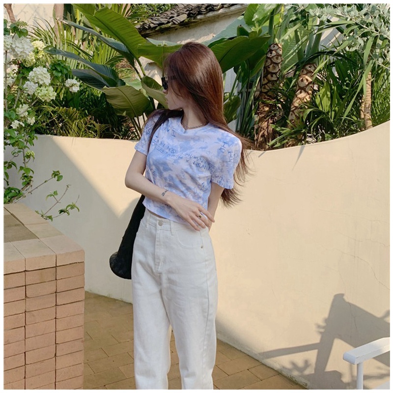 Áo Thun Croptop Tay Ngắn Dáng Ôm Màu Nhuộm Thời Trang Hàn Quốc Cho Nữ