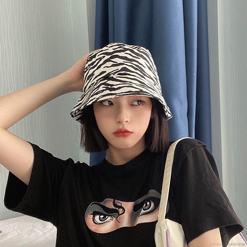 Female Retro Striped Zebra Sunscreen Bucket Hat Fisherman Hat