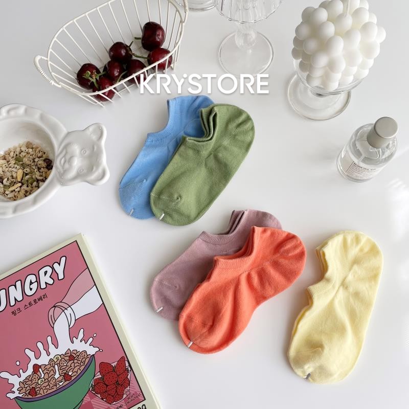 Tất vớ lười nữ trơn màu basic chất cotton thoáng Krystore TL08