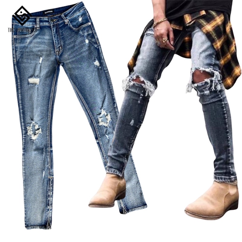 Quần Jeans Nam MNMLStreetwear Rách gối. Gắn Zipper YKK Xịn Xò. Màu Wash Cực Đẹp. Phong Cách Cực Bụi