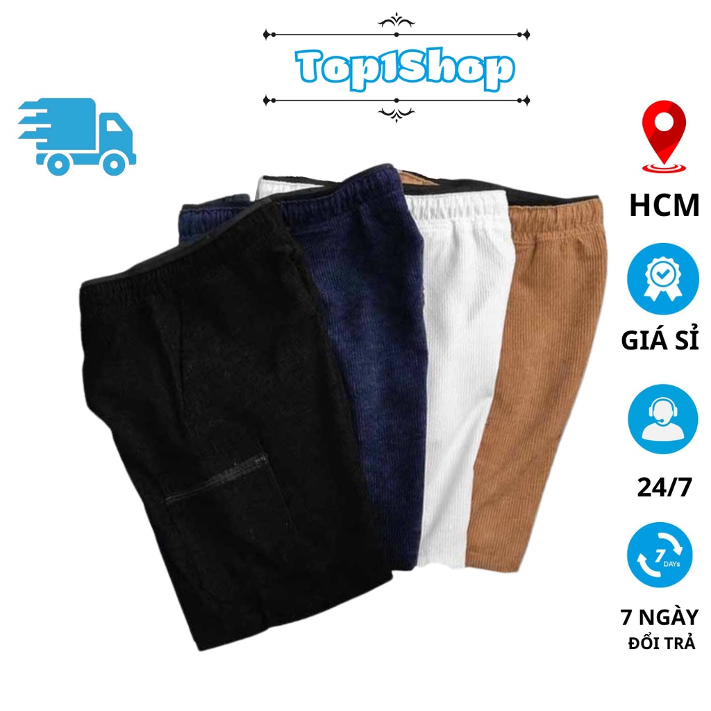 Quần Short Đùi túi hộp Nhung Tăm Nam