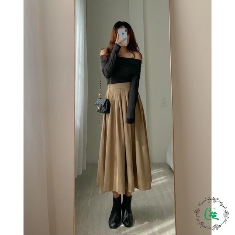 Chân váy dài xếp ly chất kaki 2 da CV06 COCOSTORE