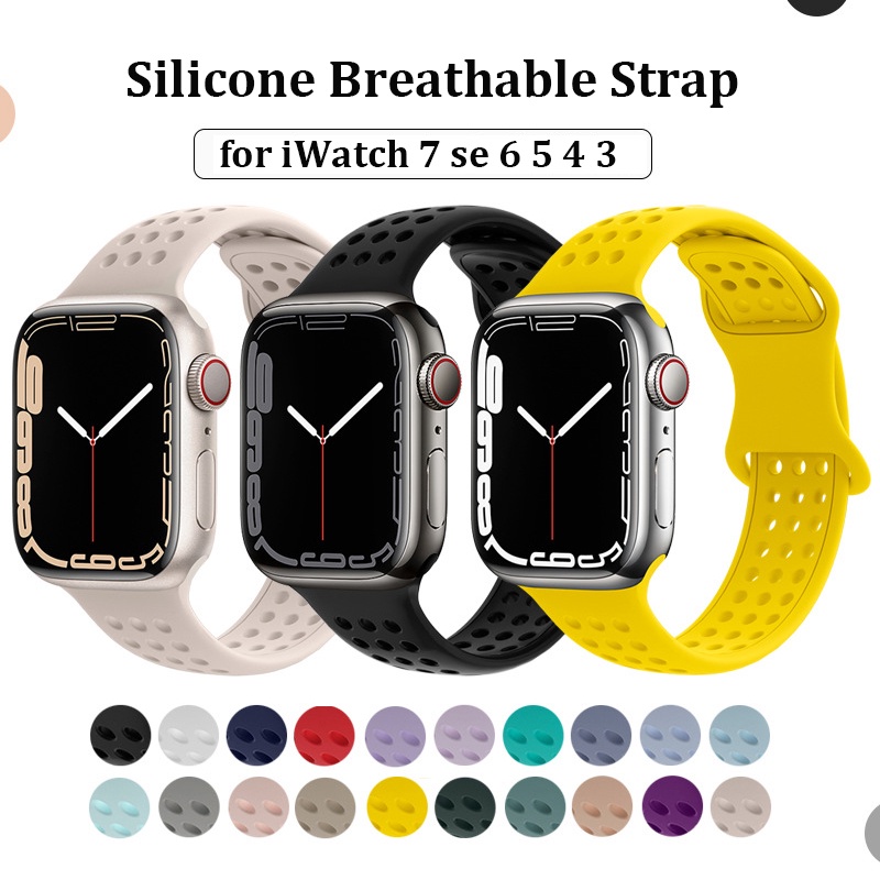 Dây Đeo Silicone Thoáng Khí Cho Đồng Hồ Thông Minh Apple Watch 45mm 41mm 44mm 40mm 42mm 38mm iWatch 7 se 5 4 3 2