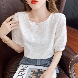 Áo Sơ Mi Voan Tay Ngắn Màu Trắng Thiết Kế Mới Xinh Xắn Thời Trang Mùa Hè Dành Cho Nữ