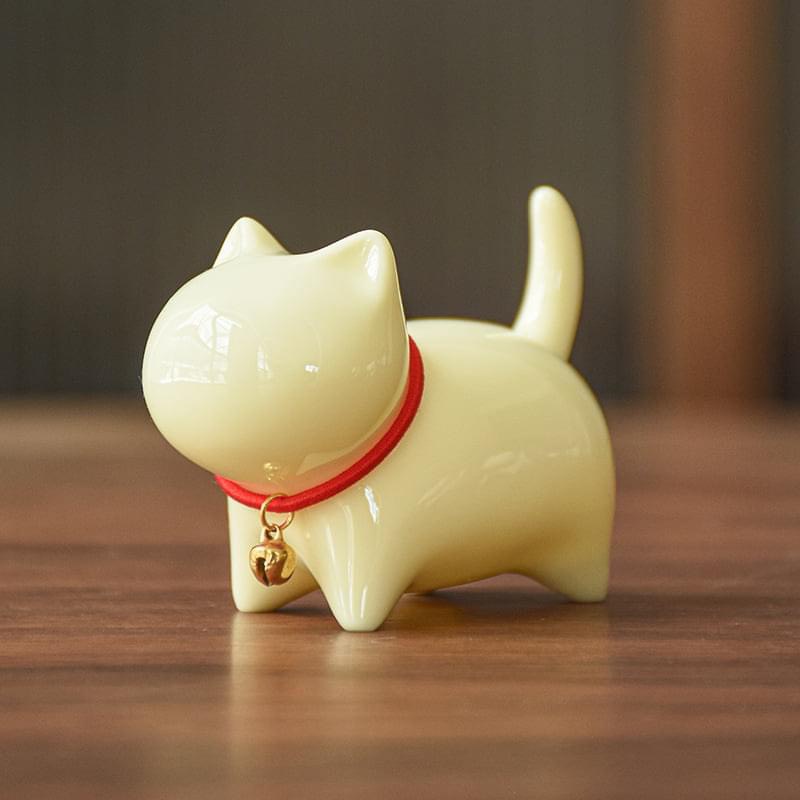 (Order) Mèo SỨ tài lộc fortune cat gắn chuông chỉ đỏ cầu may an nhàn thanh thịnh năm mới tiểu cảnh trang trí nhà để bàn