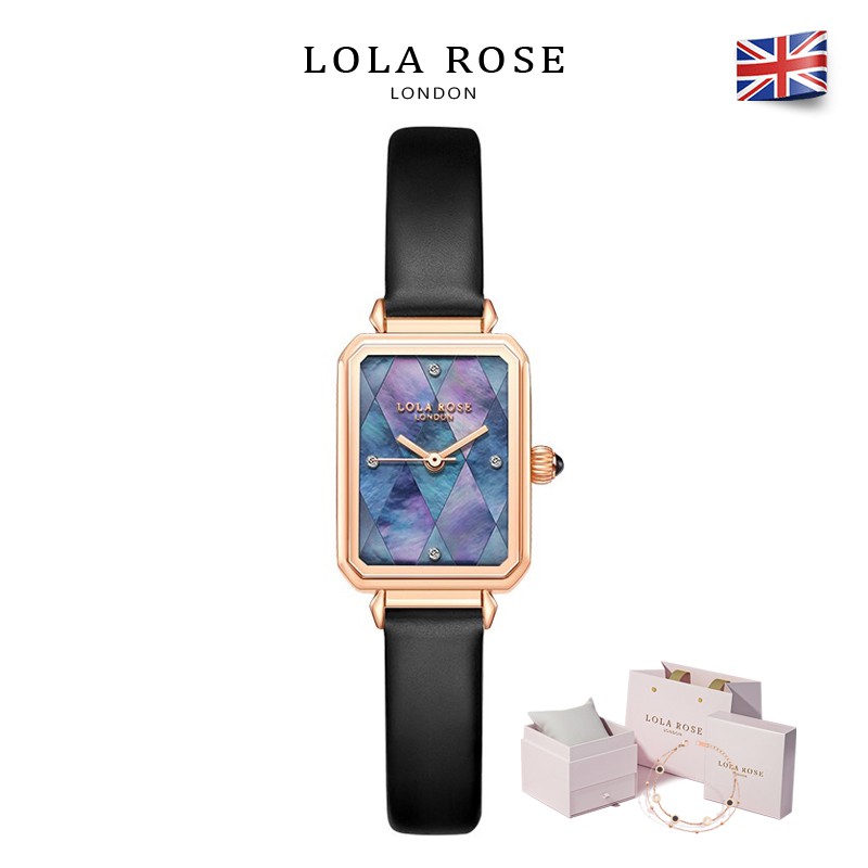 Đồng hồ nữ đẹp sang trọng Lolarose mặt vuông tinh tế dây đeo da bò Italy mềm mại Ful