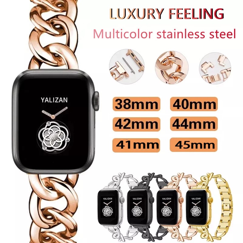 Dây đeo đồng hồ kim loại/Ốp trong suốt Jansin thích hợp cho Apple Watch 7 41mm 45mm 38mm 40mm 42mm 44mm