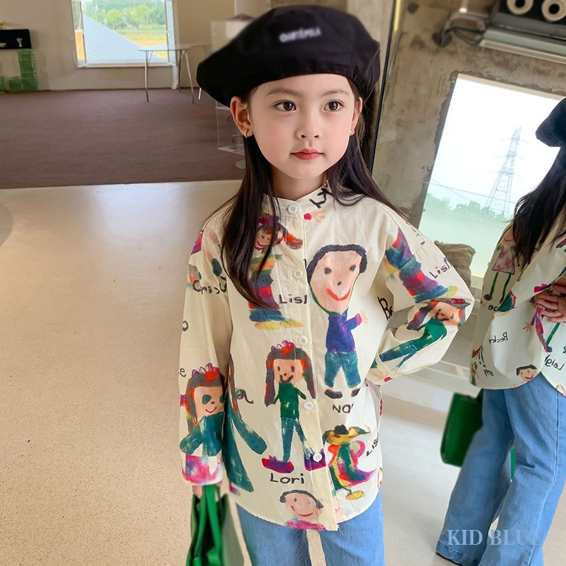 Áo Sơ Mi Cổ Đứng In Họa Tiết Graffiti Thời Trang Mùa Thu Cho Bé Gái