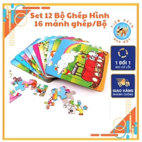 [Đồ chơi mầm non] - Set 12 bộ ghép hình 16 mảnh mỗi bộ | Kích thước 14x14 cm