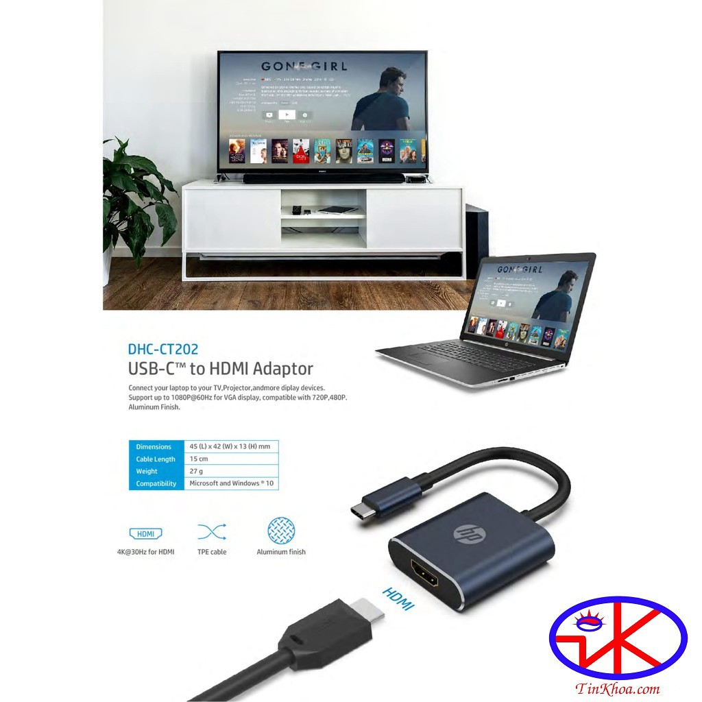 (Cáp xịn) CÁP TYPE-C -&gt; HDMI HP CT202