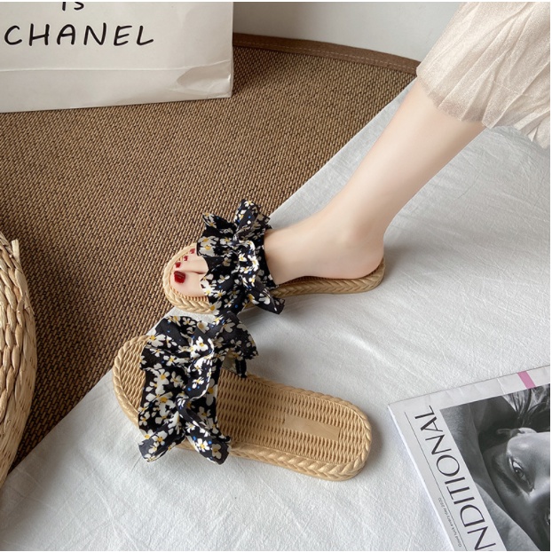 [Sẵn xanh] Dép hoa giả cói nhún bèo vintage - đi biển - dạo phố - đi chơi