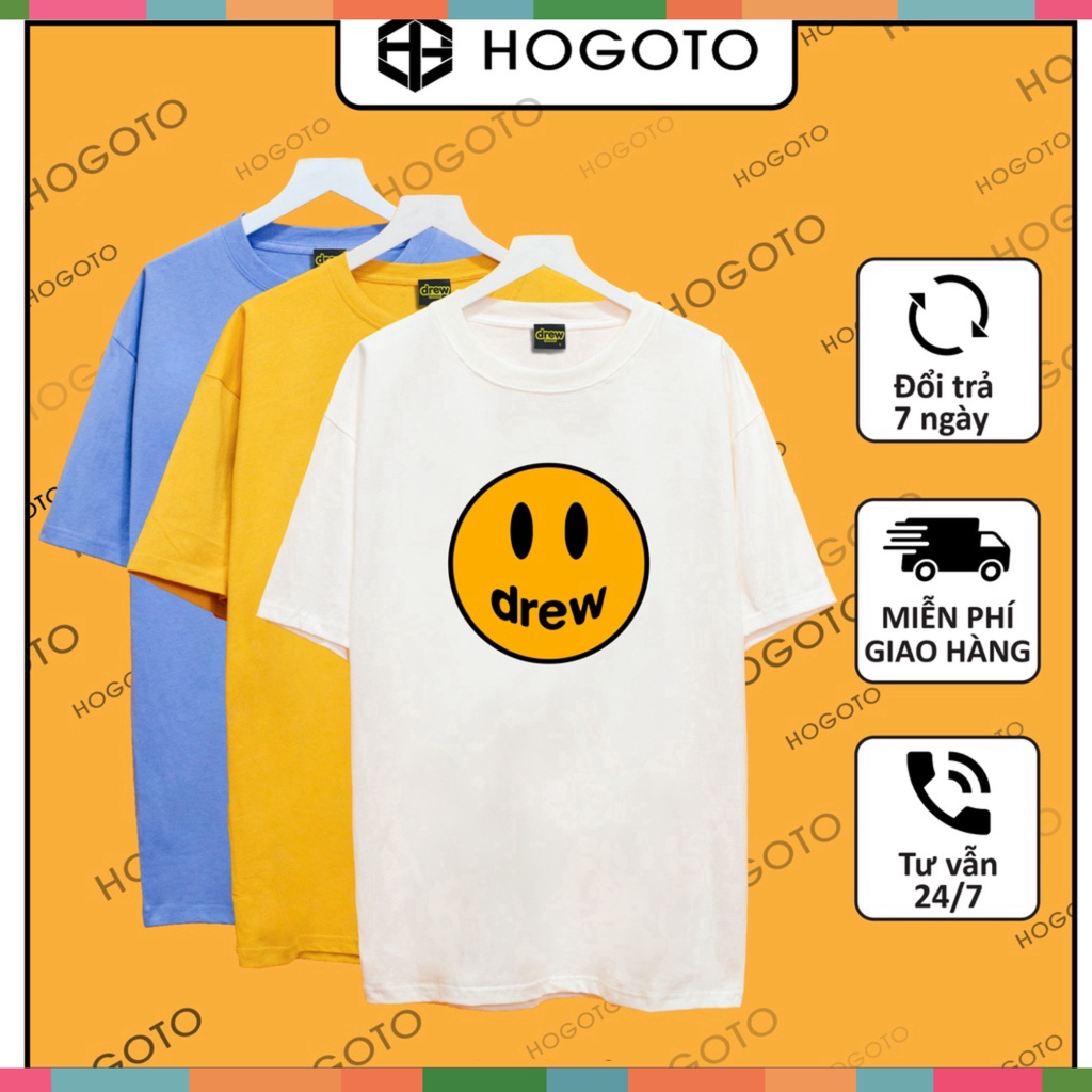 Áo thun tay lỡ DREW House mặt cười in 5D sắc nét, Áo phông unisex nam nữ form rộng oversize chất liệu Cotton xịn A5
