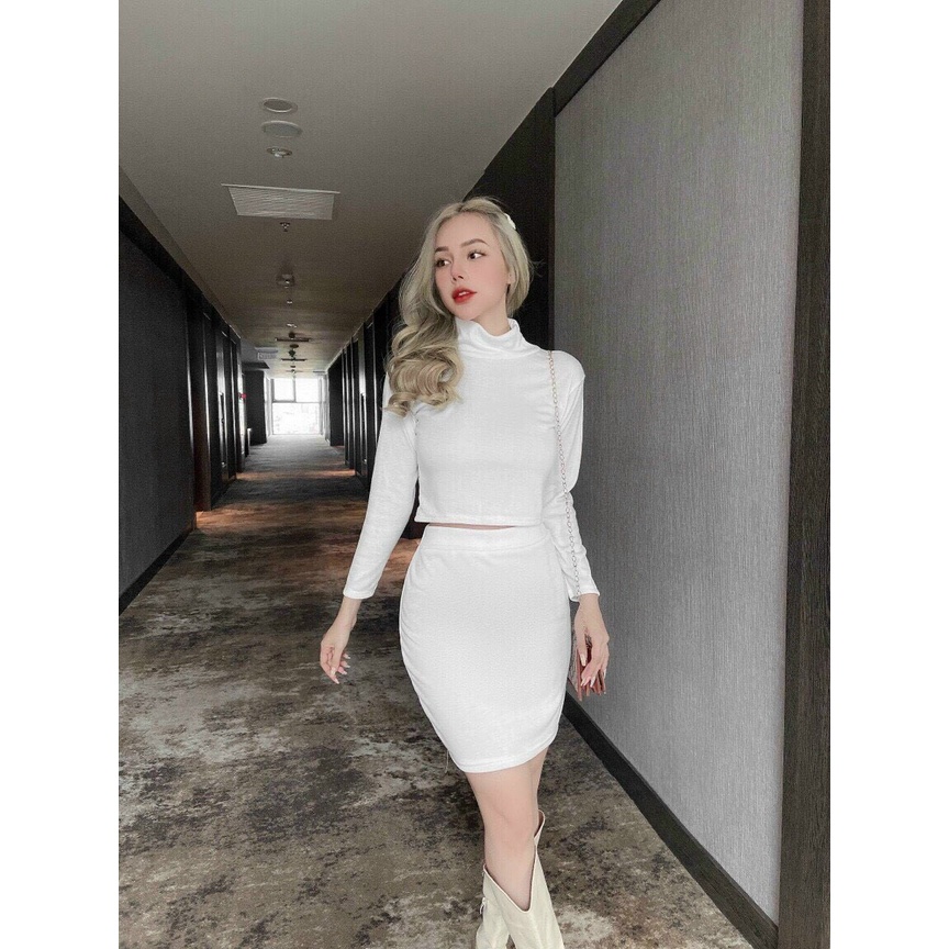 sét bộ borip váy áo cổ lọ tay dài