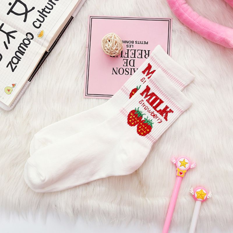 Xiangbao Vớ Màu Kẹo Ngọt Họa Tiết Sữa Dâu Dễ Thương Vui Nhộn Cho Nữ