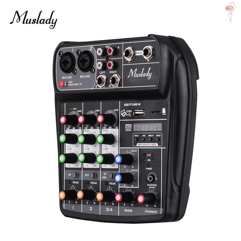 X&S Muslady AI-4 Compact Mixing Console Digital Audio Mixer 4-Channel BT MP3 USB Input +48V Phantom Power for Music Recording DJ Network Live Broadcast Karaoke