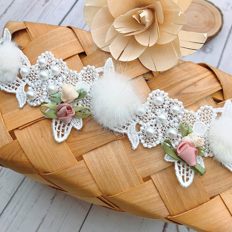 Dây Ruy Băng Thêu Ren Hoa Hồng 1 Yard Đính Ngọc Trai Giả Dùng Trang Trí