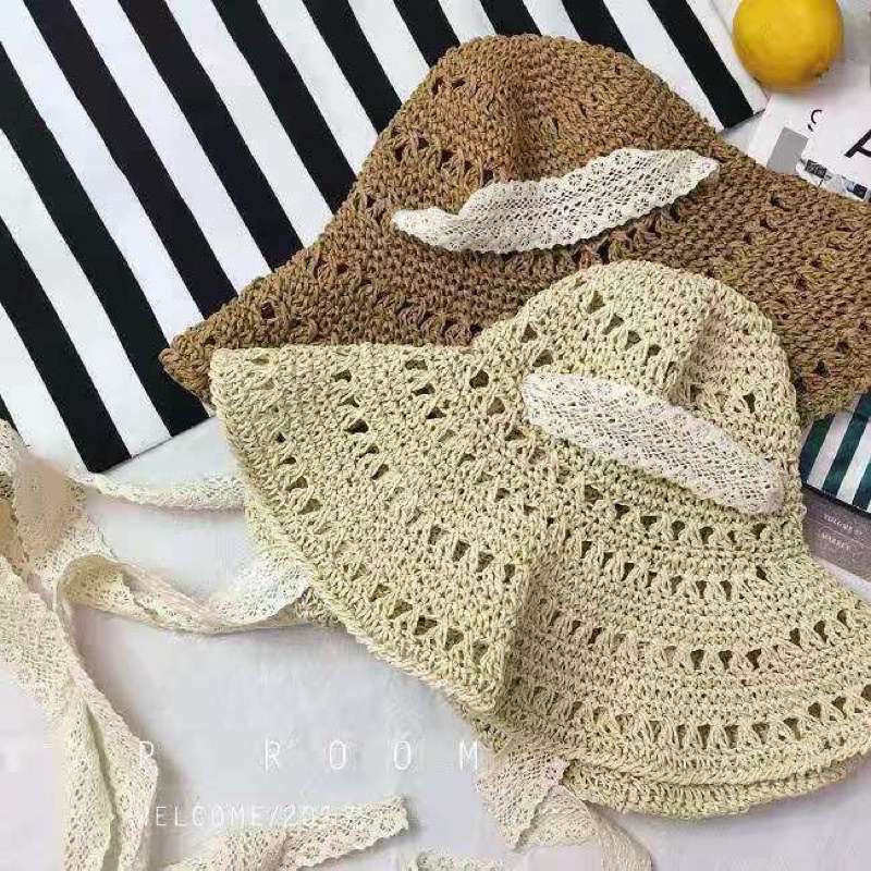 MŨ / NÓN CÓI ( ĐI BIỂN ) TIỂU THƯ MỀM THẮT NƠ VINTAGE - mu02