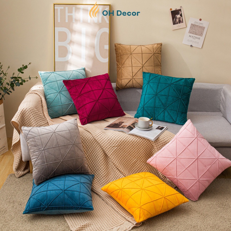 Gối tựa sofa tựa lưng vuông 45x45 nhung mềm cao cấp họa tiết trám chéo hiện đại