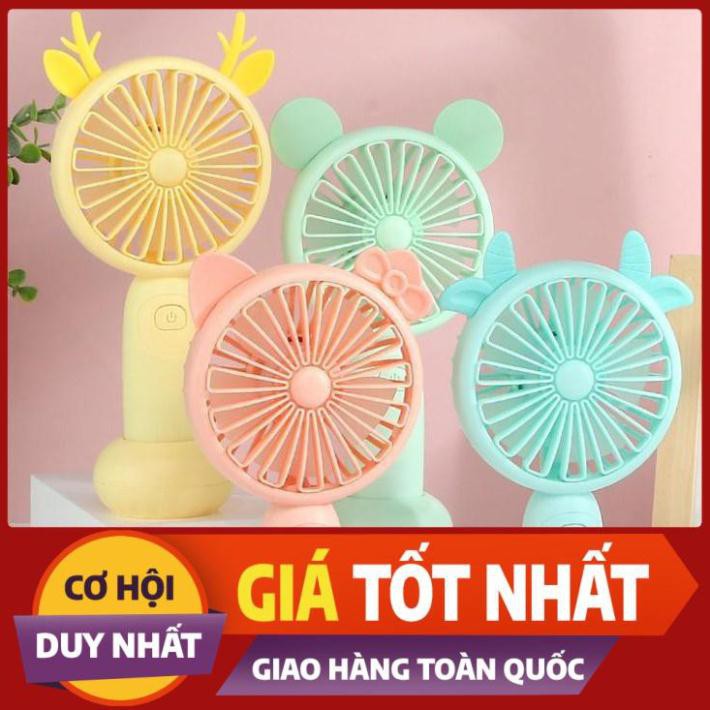 Quạt mini cầm tay 5 Cánh chính hãng DianDi Hình thú dễ thương pin sạc ,Có đế để bàn,đèn led (Giao Màu Ngẫu Nhiên)