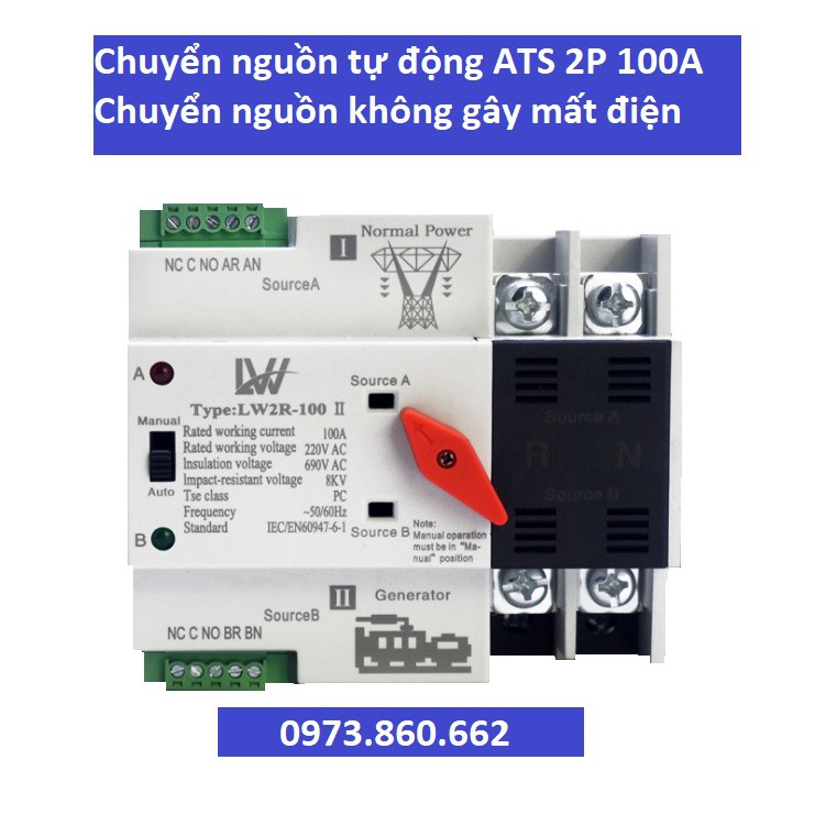 Chuyển nguồn tự động không gián đoạn ATS 2P 100A - chuyển nguồn không mất điện