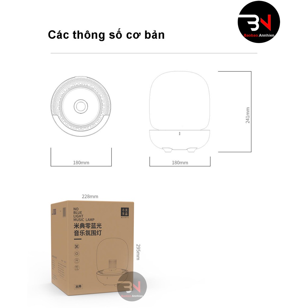 Đèn ngủ tích hợp loa Bluetooth Midian - không ánh sáng xanh, điều khiển qua app mijia