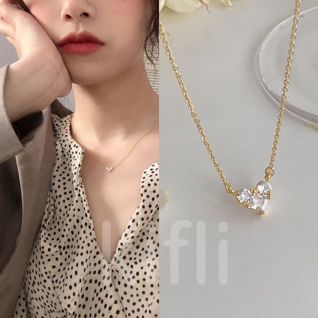 【kifli】Vòng cổ Mặt Hình Trái Tim Đính Đá Zircon Thời Trang Cho Nữ