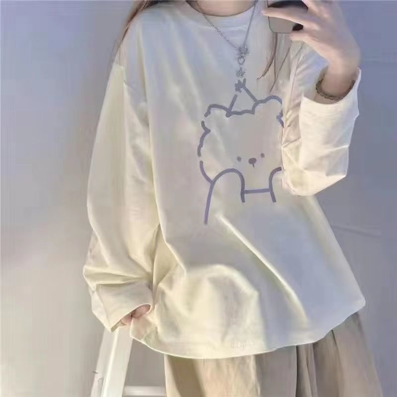 Jiashucheng Áo Thun Nữ Dài Tay Phong Cách Hàn Quốc Mới